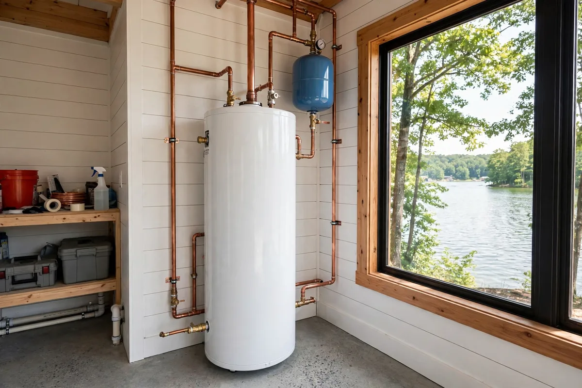 New electric tank water heater installed in an Anderson, SC lake house — SC Water Heater Services
