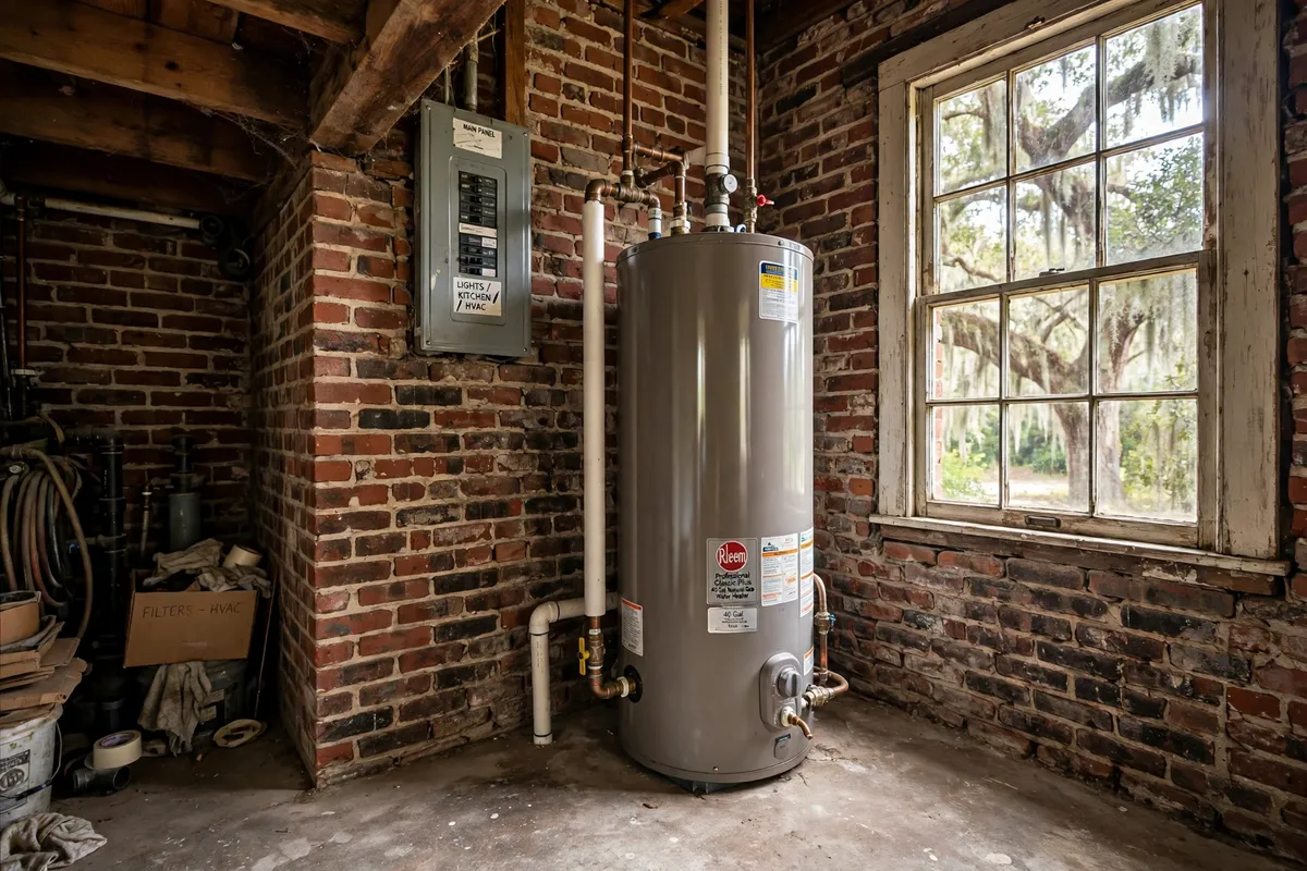 Water heater in a historic Beaufort, SC home — SC Water Heater Services