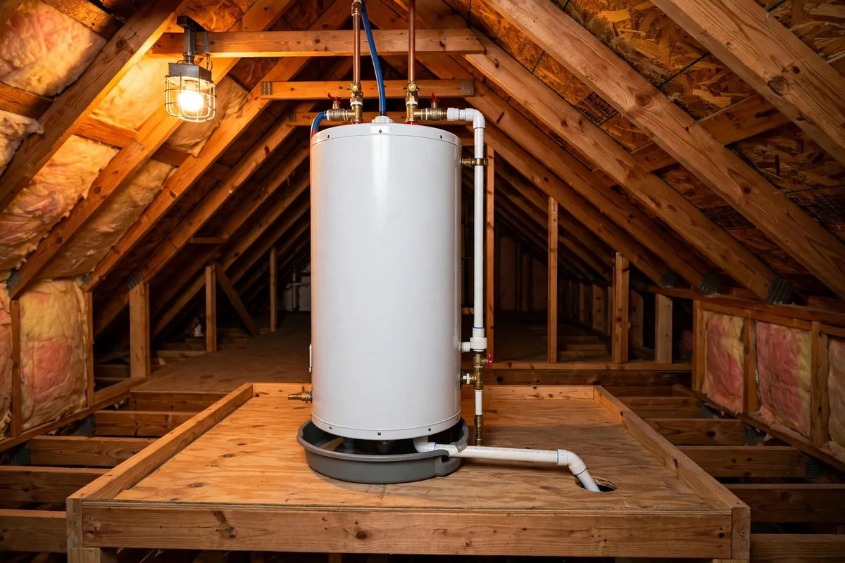 New tank water heater installed in a Florence, SC attic — SC Water Heater Services