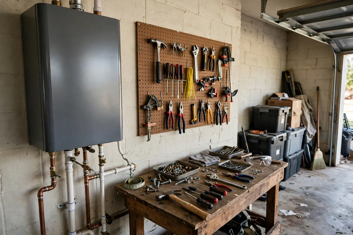 Tankless water heater in a Florence, SC garage — SC Water Heater Services