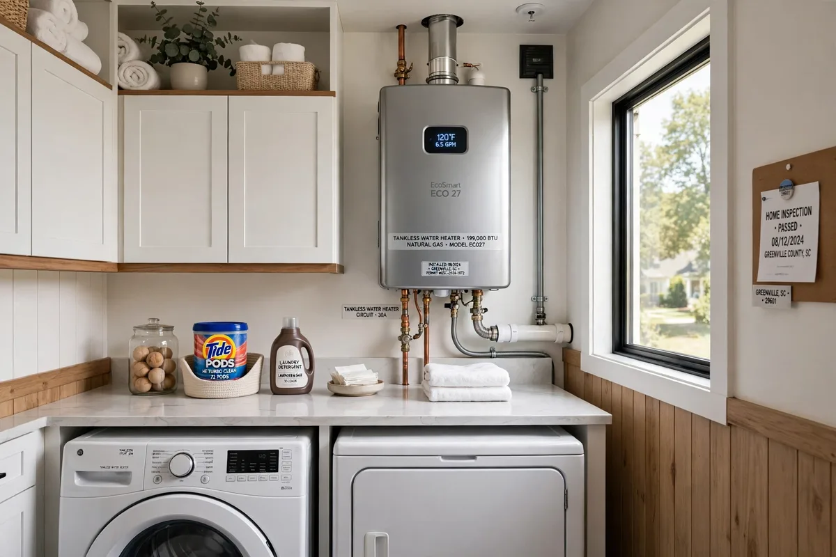Tankless water heater in a new Greenville, SC home — SC Water Heater Services