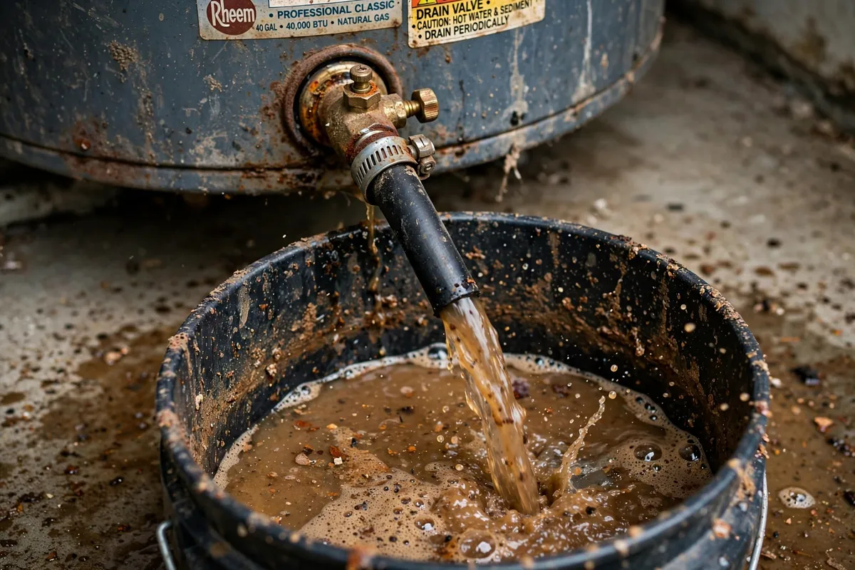 Sediment being drained from a North Charleston, SC water heater — SC Water Heater Services