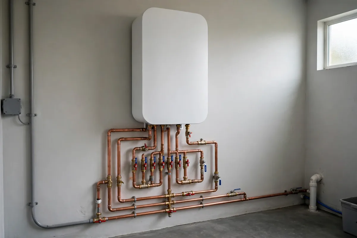 Tankless water heater conversion on a Spartanburg, SC utility room wall — SC Water Heater Services