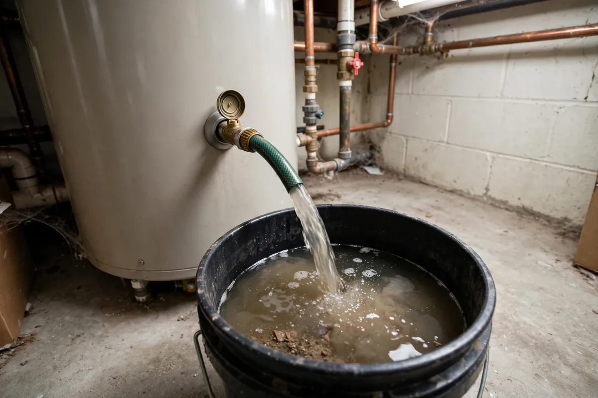 Tank water heater being flushed of sediment in South Carolina — SC Water Heater Services