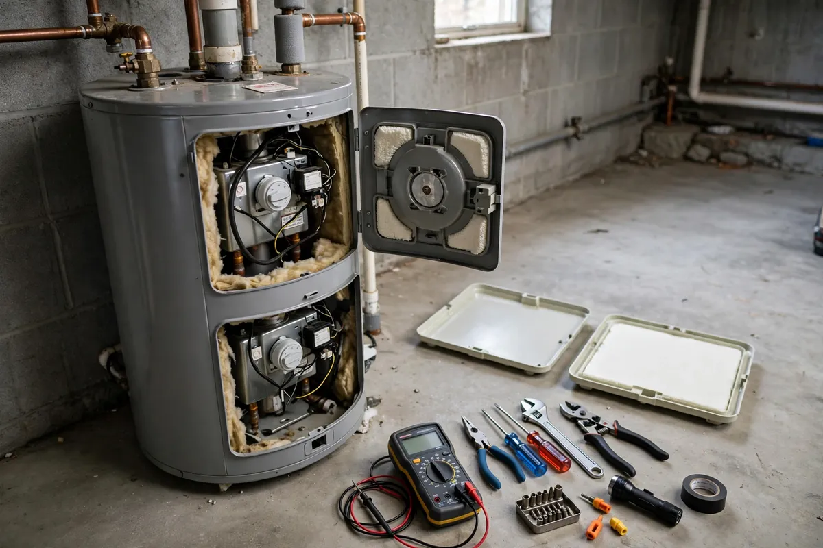 Tank water heater opened for diagnosis in a South Carolina home — SC Water Heater Services