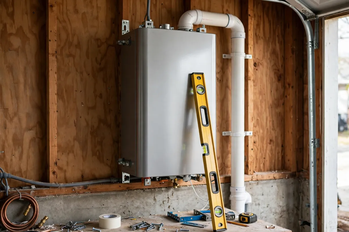 Tankless water heater being installed on a wall in South Carolina — SC Water Heater Services
